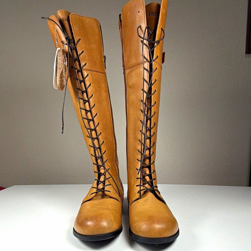 Birkenstock Women’s EU 39 US 8 Brown Leather Knee High Riding Boot Lace Up